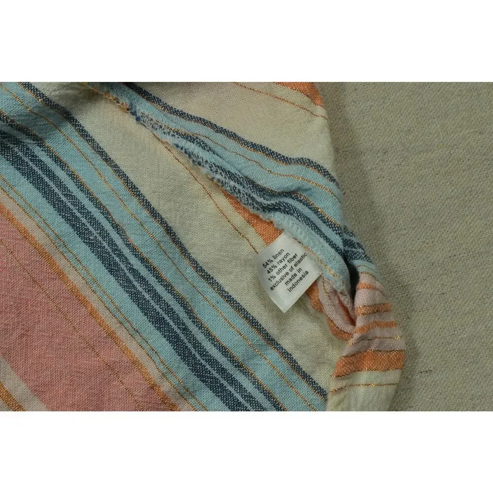 Lane Bryant Women's Size 16 Multi-Color Vertical Stripe Linen Blend Button Front